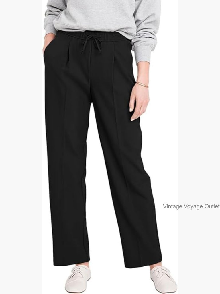 High Waisted Straight Leg Pants Elastic Drawstring Casual Trousers